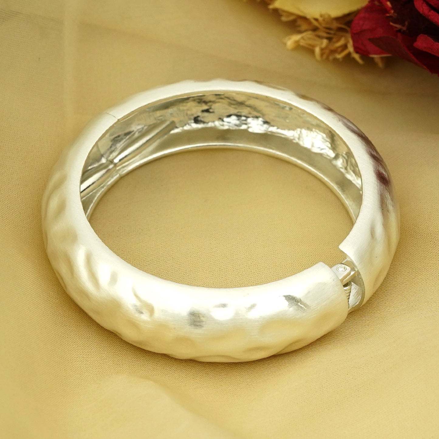 Zevar Club Bold Silver Tone Stainless Steel Tarnish Free Waterproof Hammered Texture Openable Statement Bracelet for Women