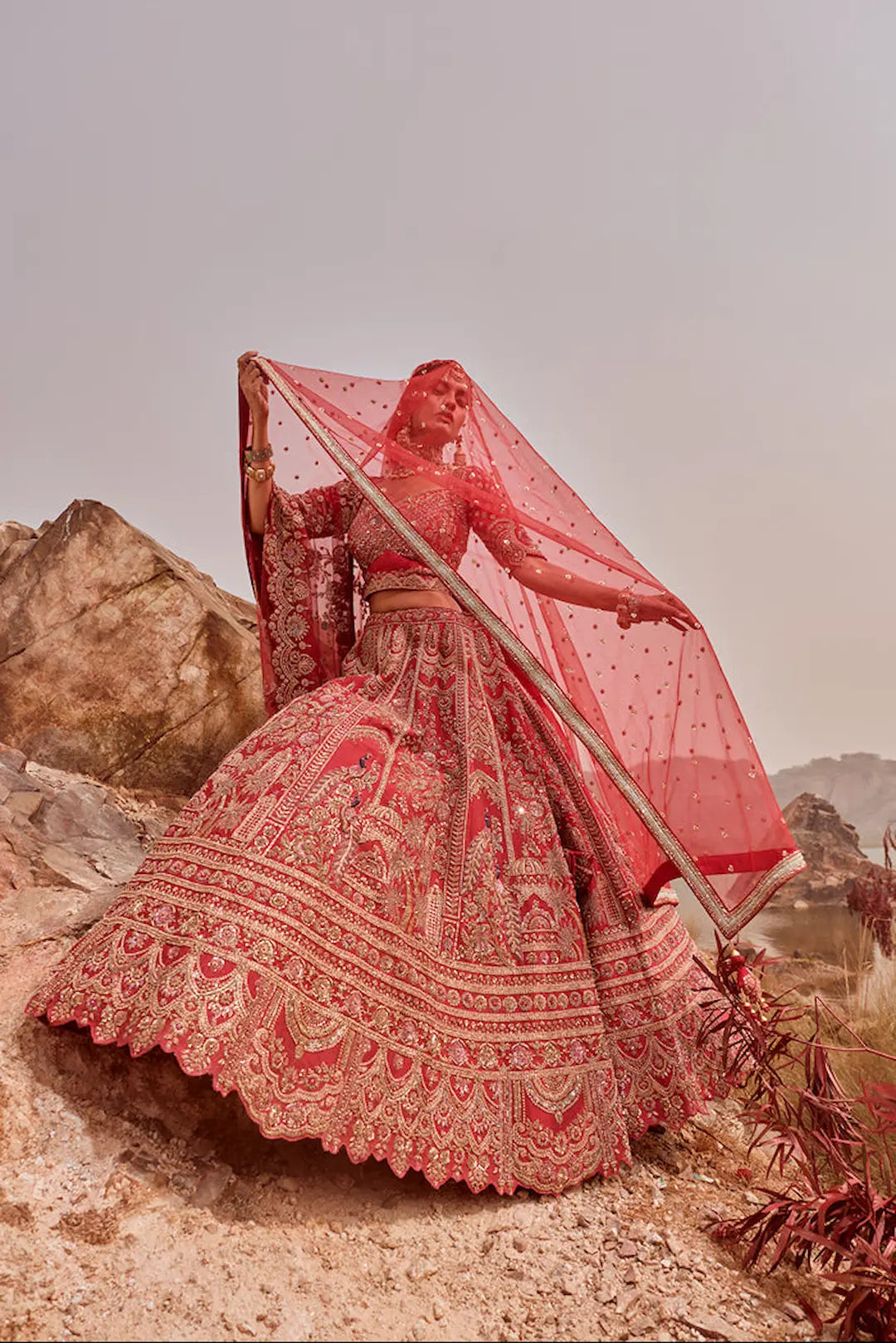 Red Zardozi Work Silk Bridal Lehenga