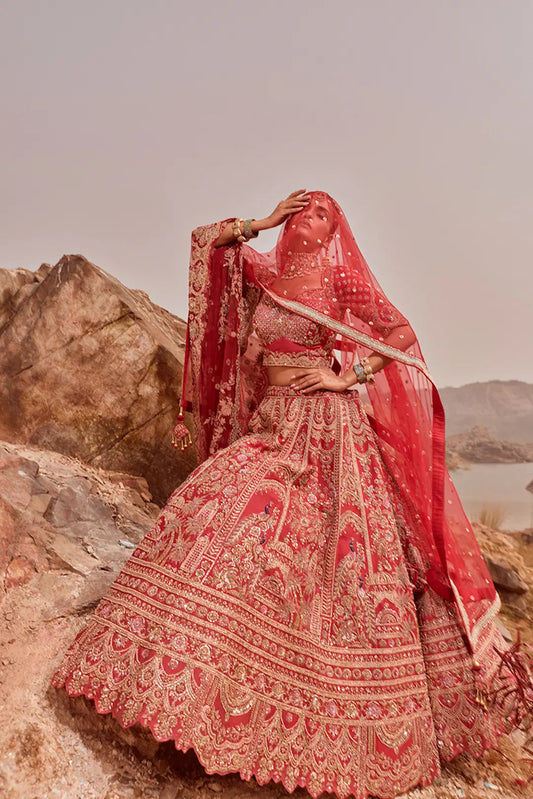 Red Zardozi Work Silk Bridal Lehenga