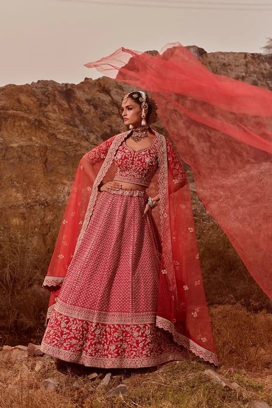 Red Jaal & Zari Work Bridal Lehenga