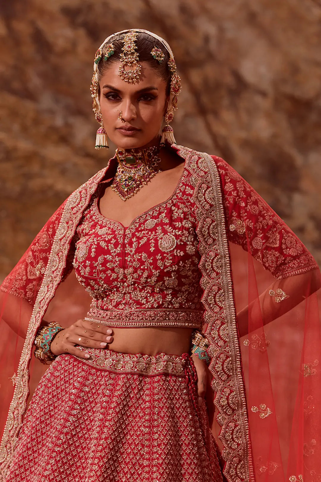 Red Jaal & Zari Work Bridal Lehenga