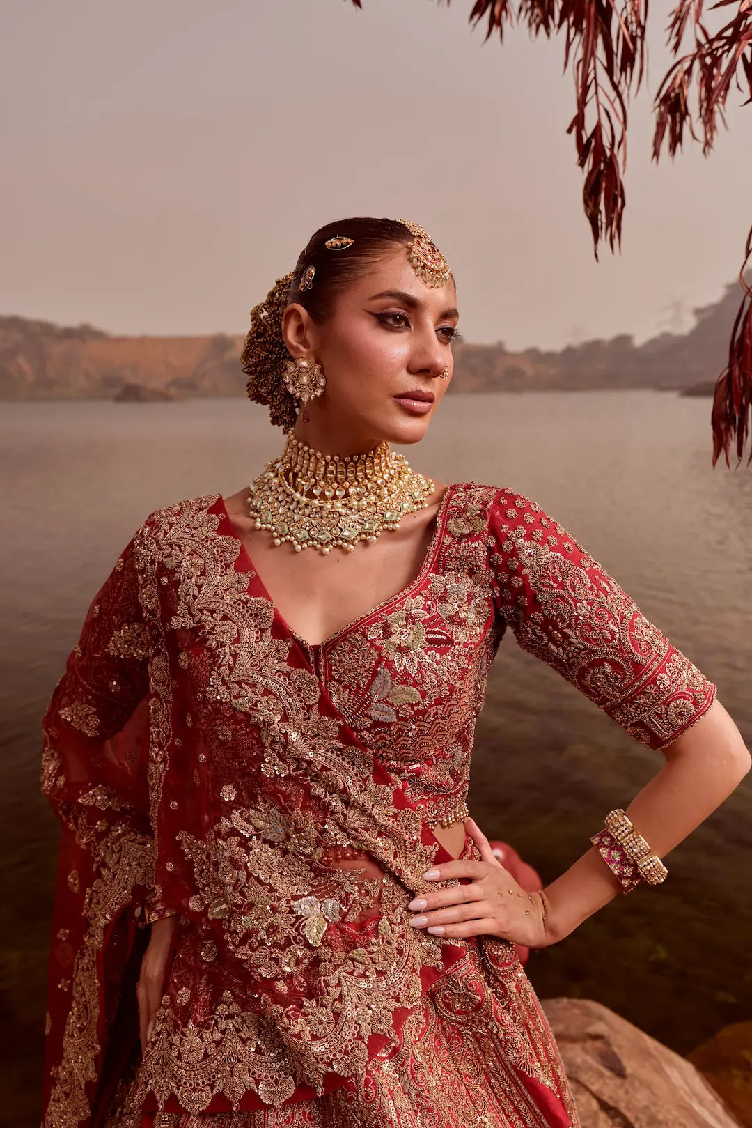 Red Intricate Hand Embroidery Bridal Lehenga