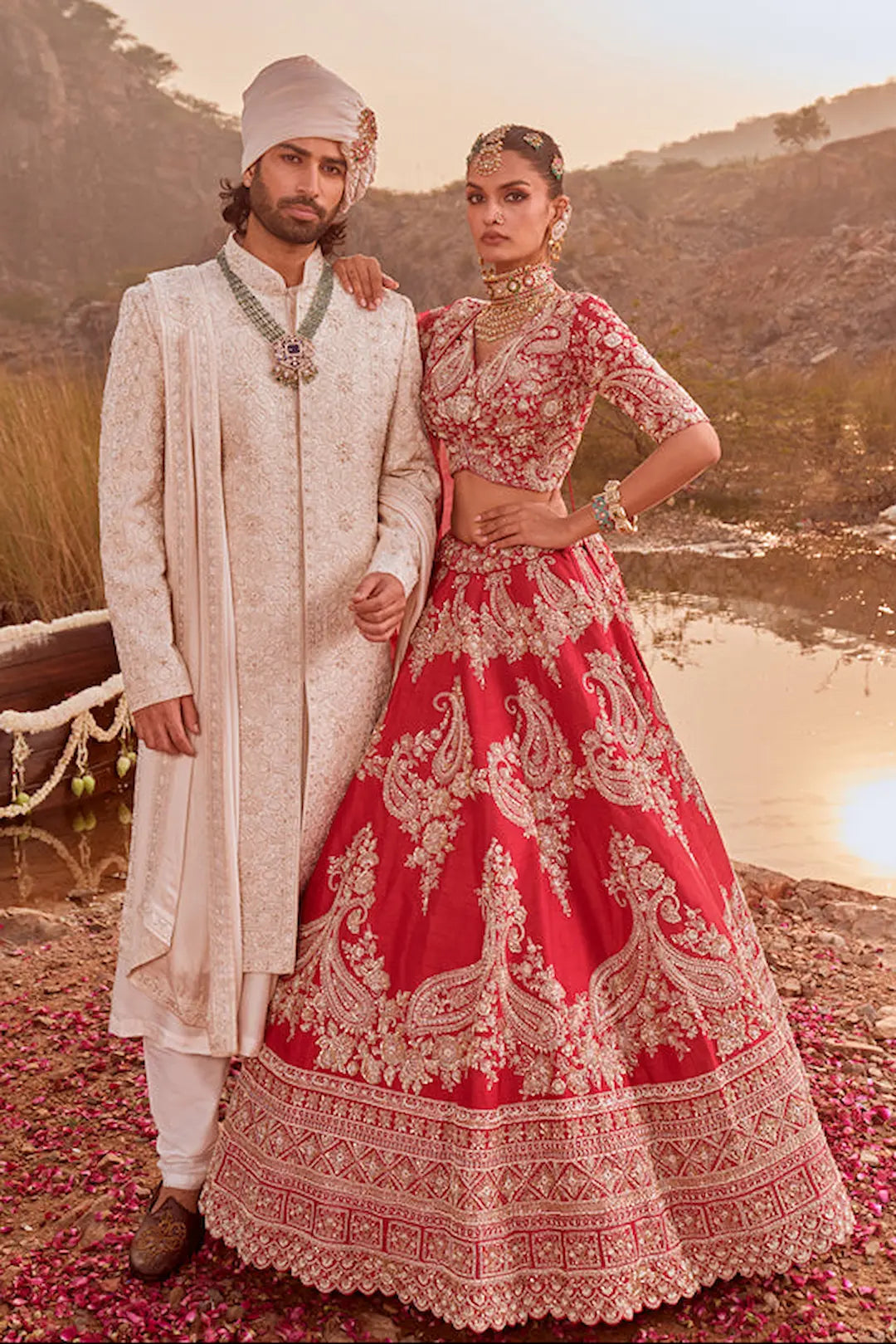Red Raw Silk Paisley Embroidery Bridal Lehenga