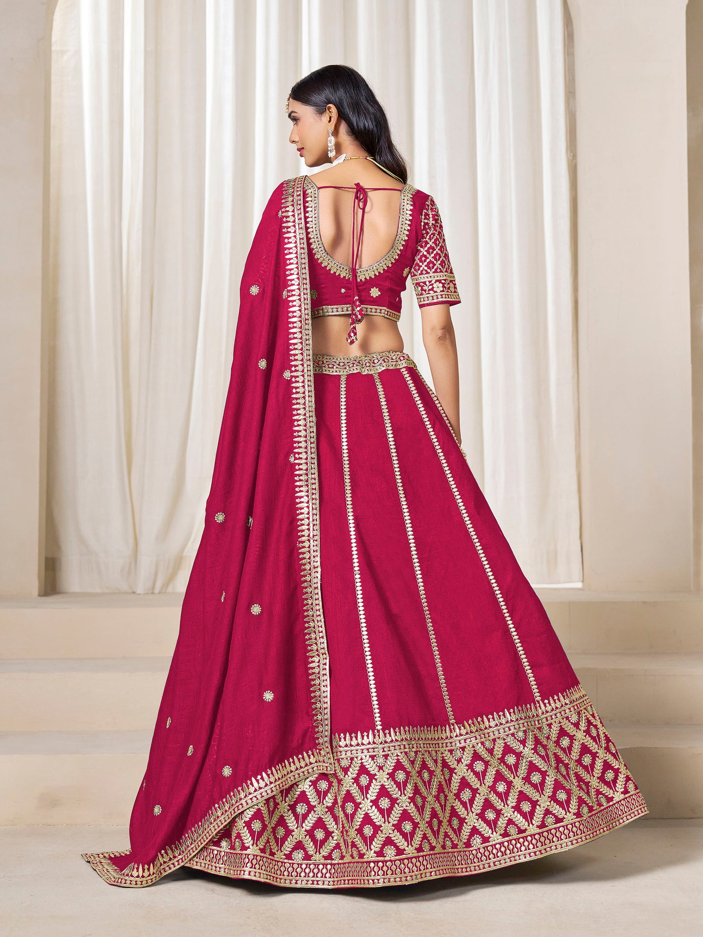 Rani Pink Heavy Sequins Embroidered Art Silk  Lehenga for Wedding Guest