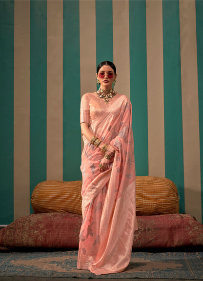 Pink Kapri Linen Handloom Silk Saree