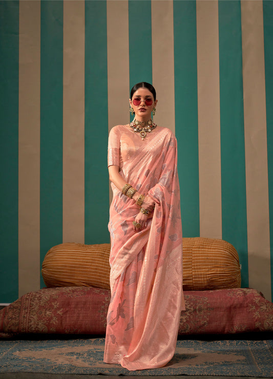 Pink Kapri Linen Handloom Silk Saree