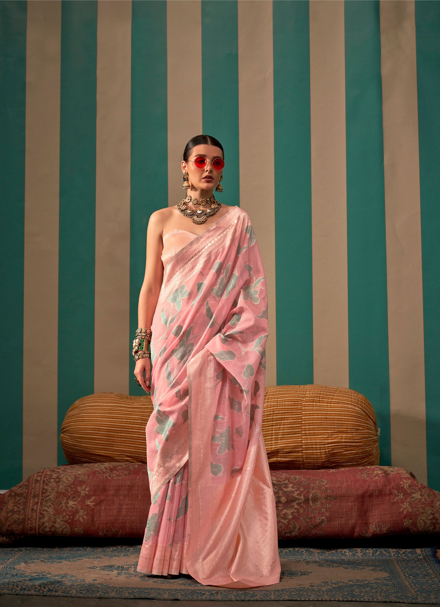 Light Coral Kapri Linen Handloom Silk Saree