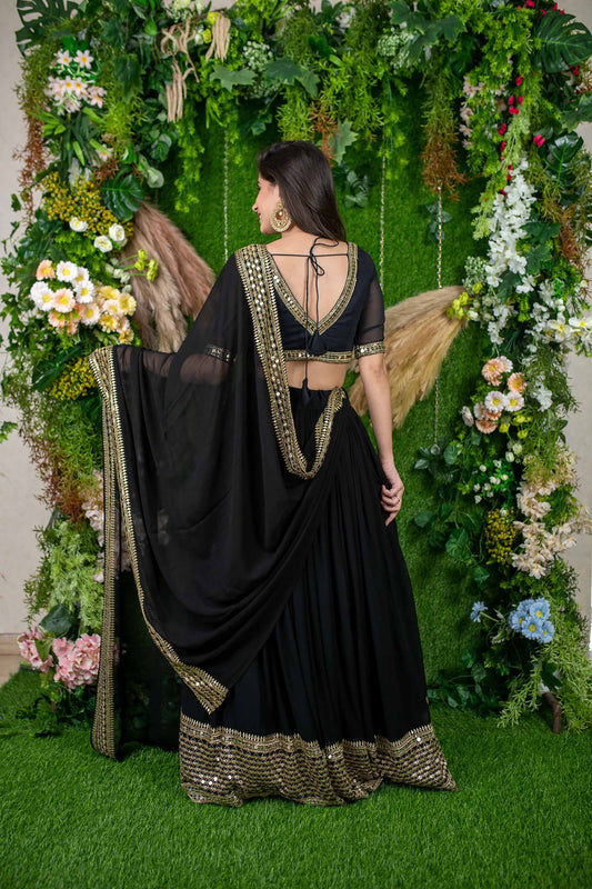 Black Georgette Sequins & Zari Embroidered Party Wear Lehenga