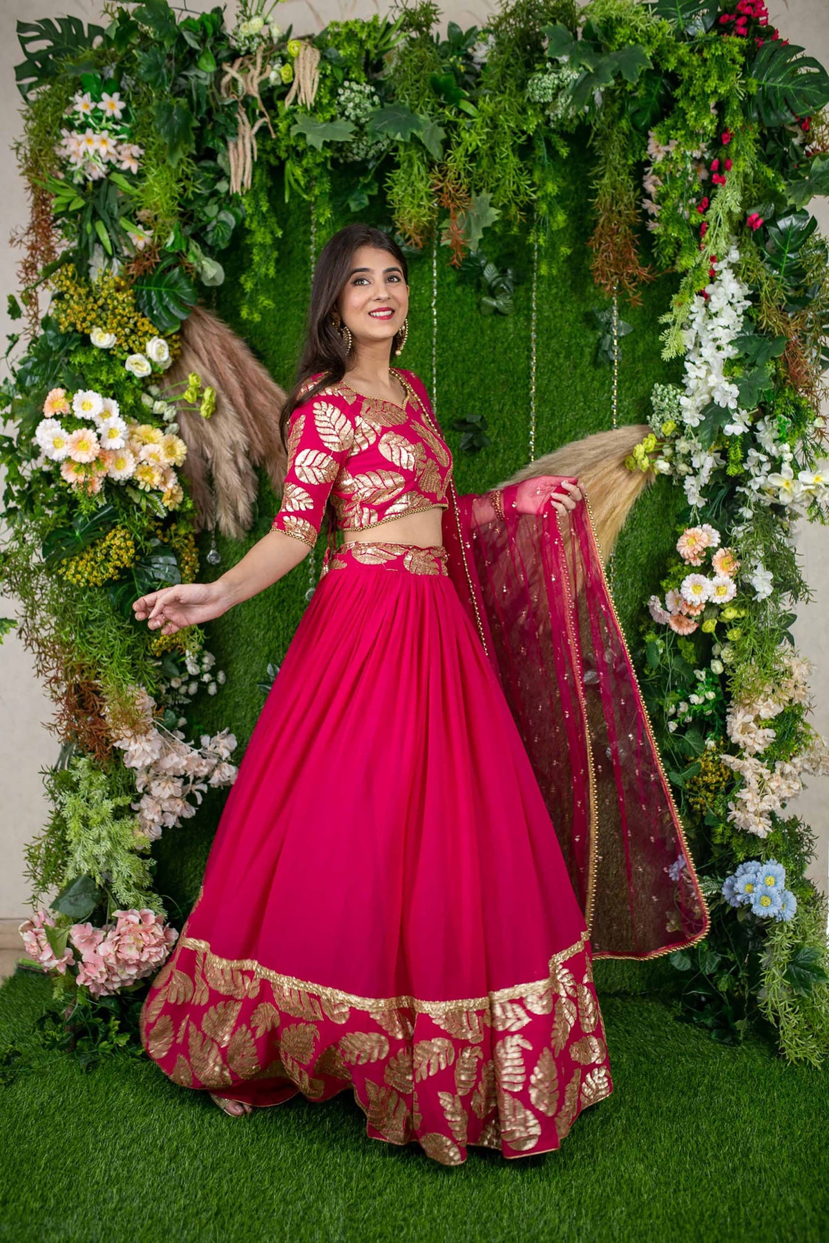 Pink Georgette Sequins & Zari Embroidered Bridesmaid Lehenga