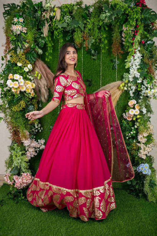 Pink Georgette Sequins & Zari Embroidered Bridesmaid Lehenga