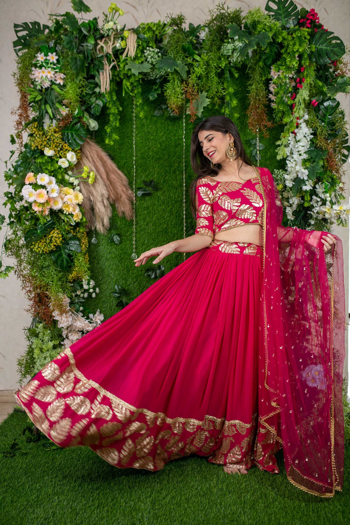 Pink Georgette Sequins & Zari Embroidered Bridesmaid Lehenga