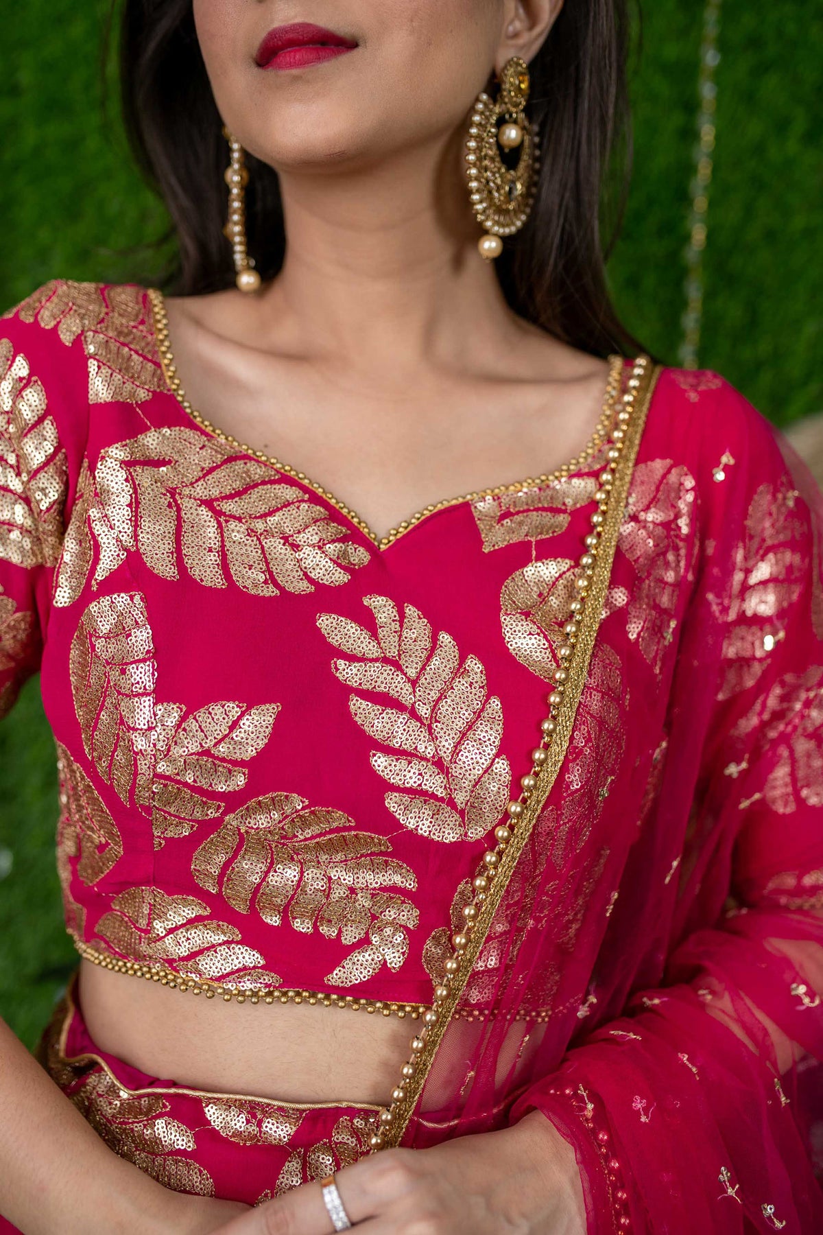 Pink Georgette Sequins & Zari Embroidered Bridesmaid Lehenga