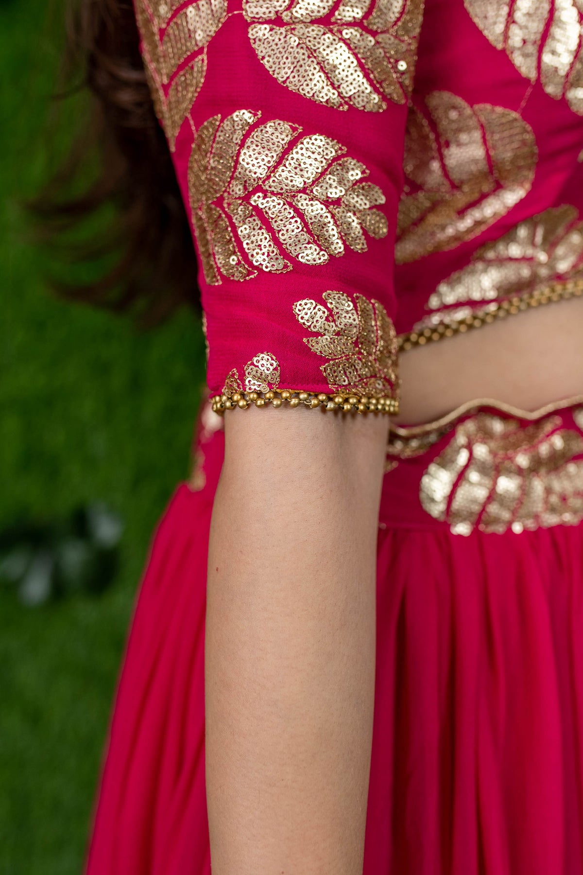 Pink Georgette Sequins & Zari Embroidered Bridesmaid Lehenga