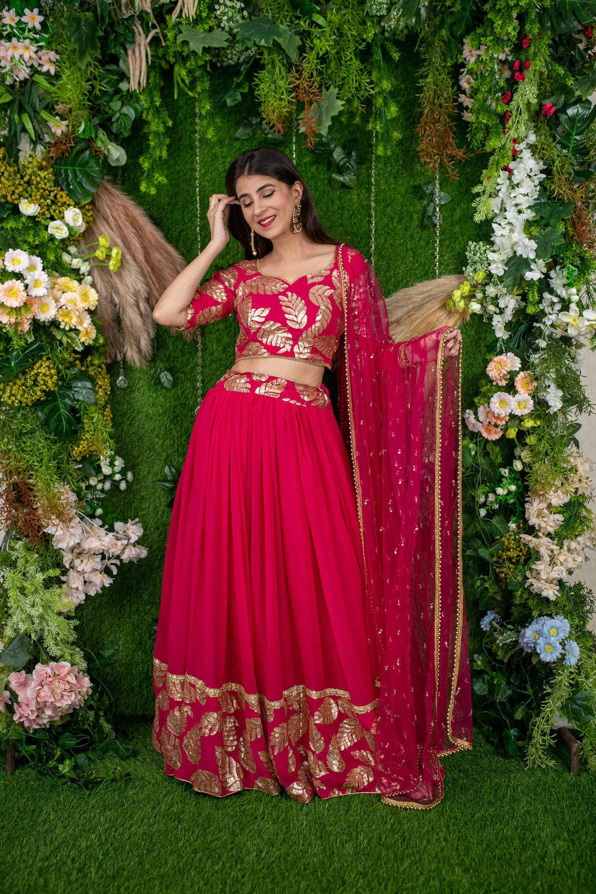 Pink Georgette Sequins & Zari Embroidered Bridesmaid Lehenga