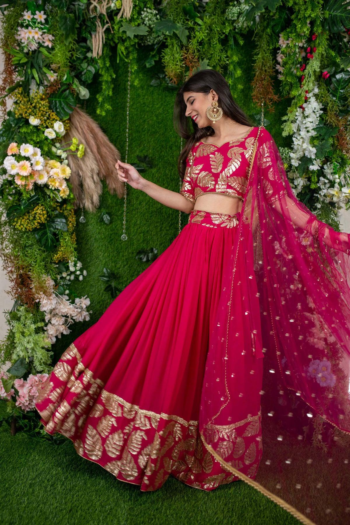 Pink Georgette Sequins & Zari Embroidered Bridesmaid Lehenga