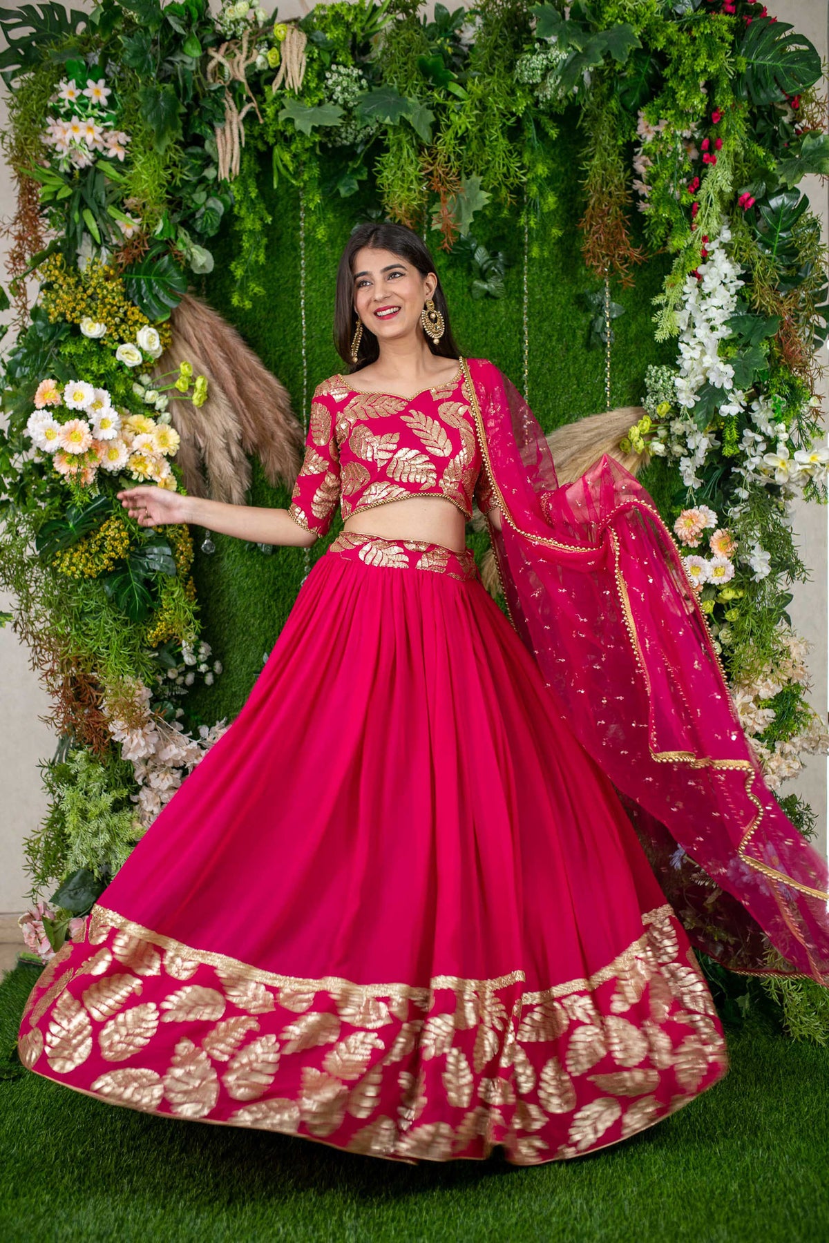 Pink Georgette Sequins & Zari Embroidered Bridesmaid Lehenga