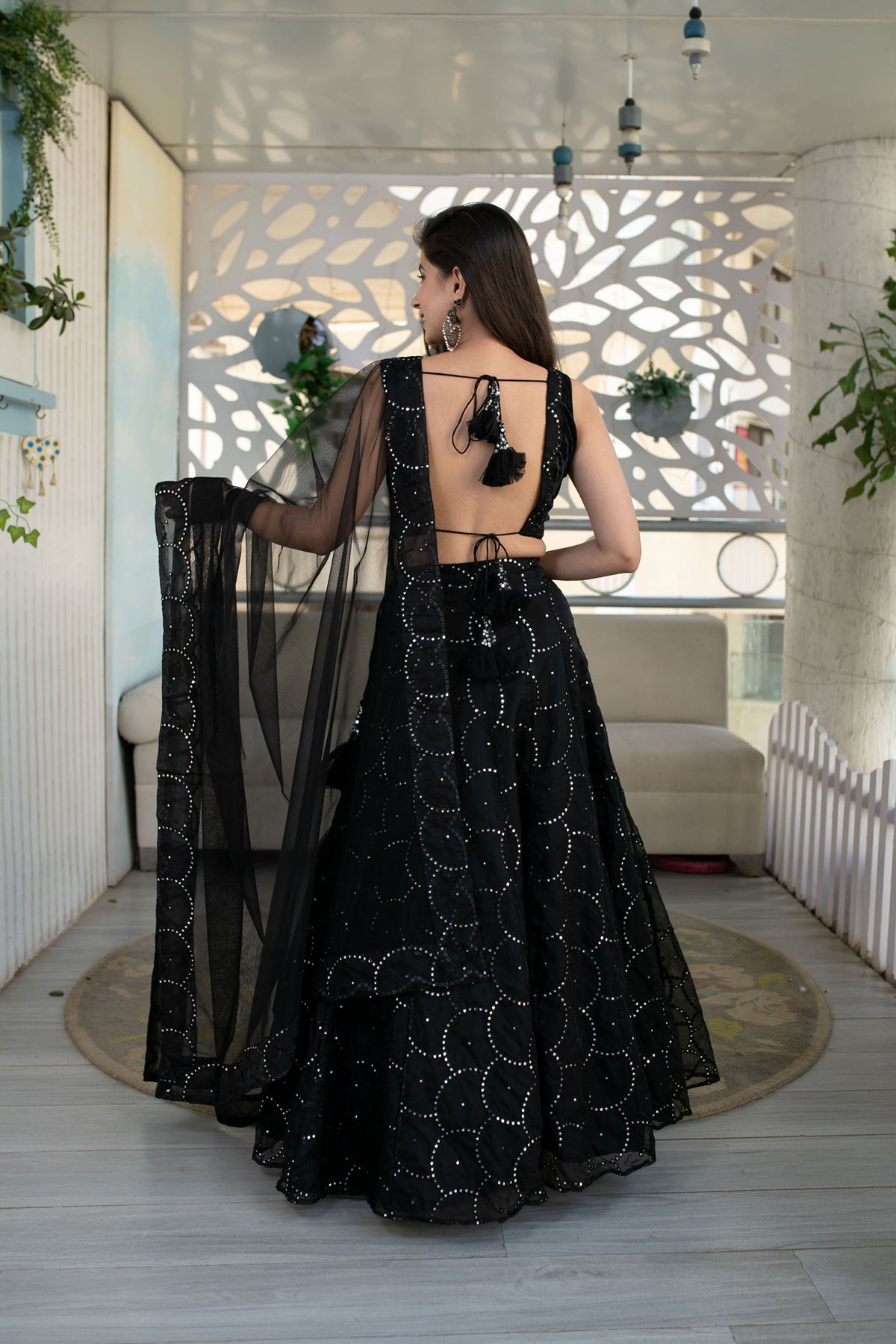Black Georgette Sequins & Zari Embroidered Festive Lehenga