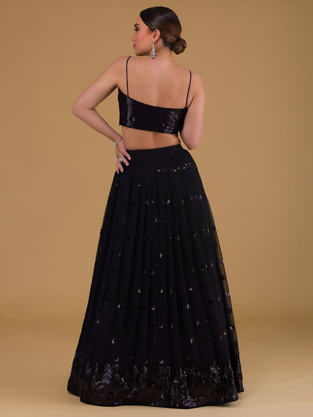 Black Sequins & Zari Embroidered Georgette Party Wear Lehenga Choli