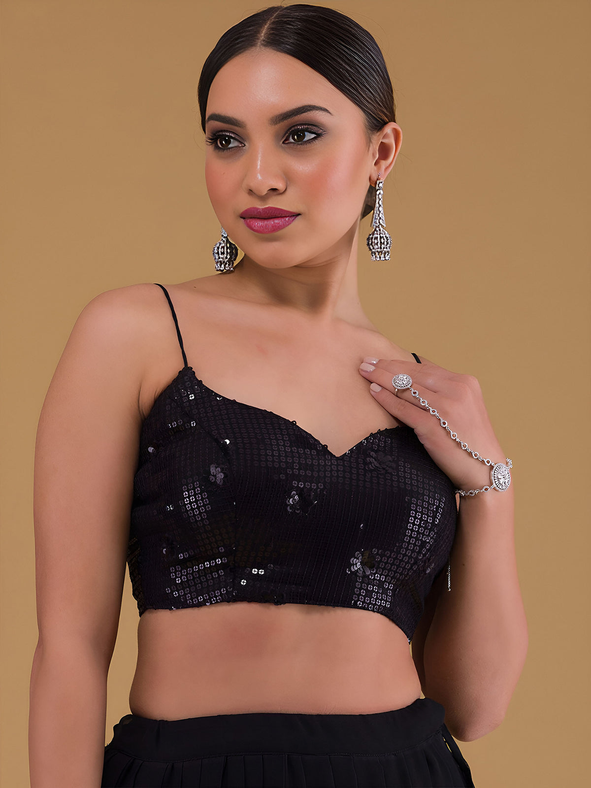 Black Sequins & Zari Embroidered Georgette Party Wear Lehenga Choli