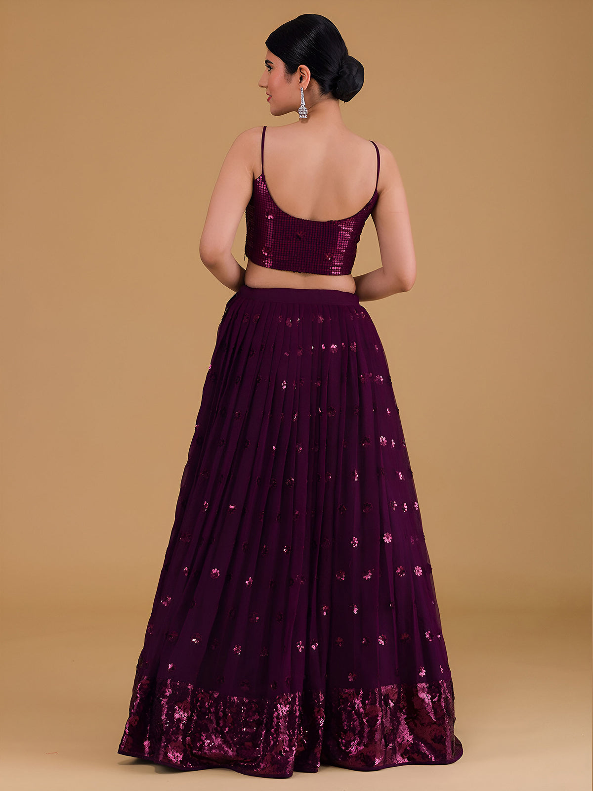 Purple Sequins & Zari Embroidered Georgette Lehenga Choli for Wedding Guest