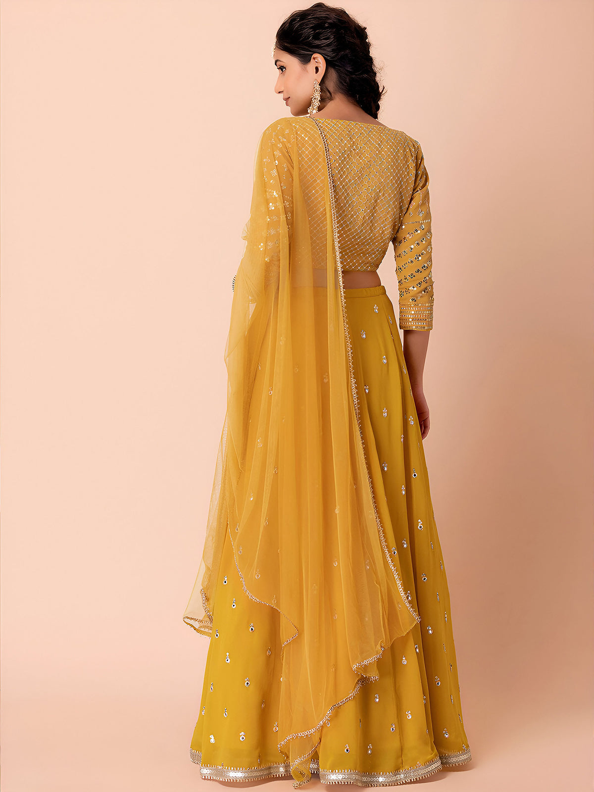Yellow Sequins & Zari Embroidered Georgette Haldi Lehenga Choli