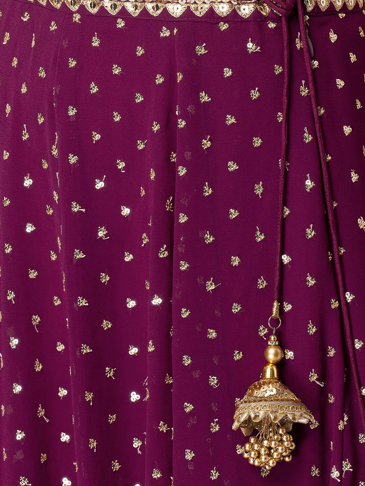 Wine Sequins & Zari Embroidered Georgette Wedding Guest Lehenga Choli