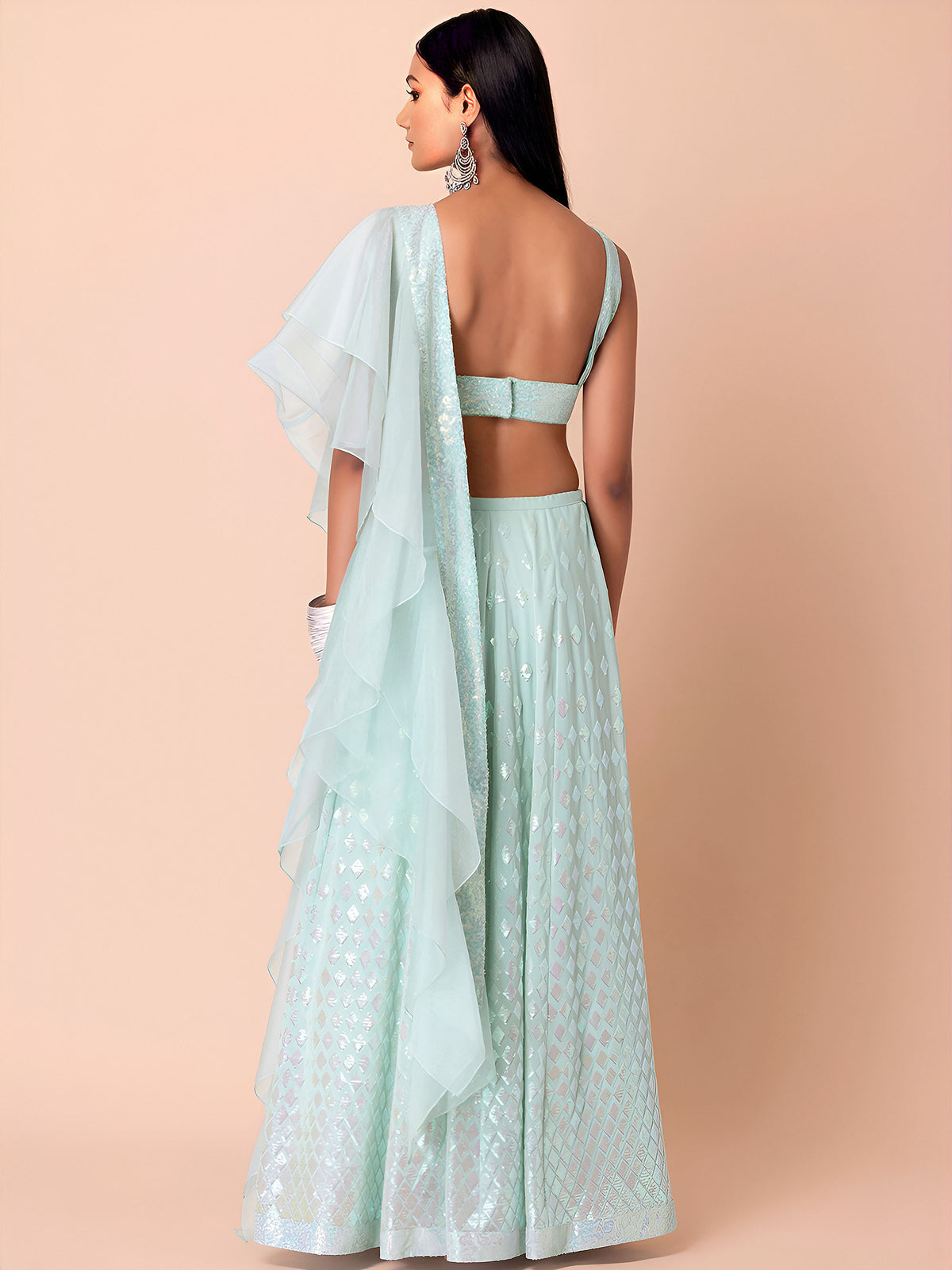 Light Blue Sequins & Zari Embroidered Georgette Festive Lehenga Choli