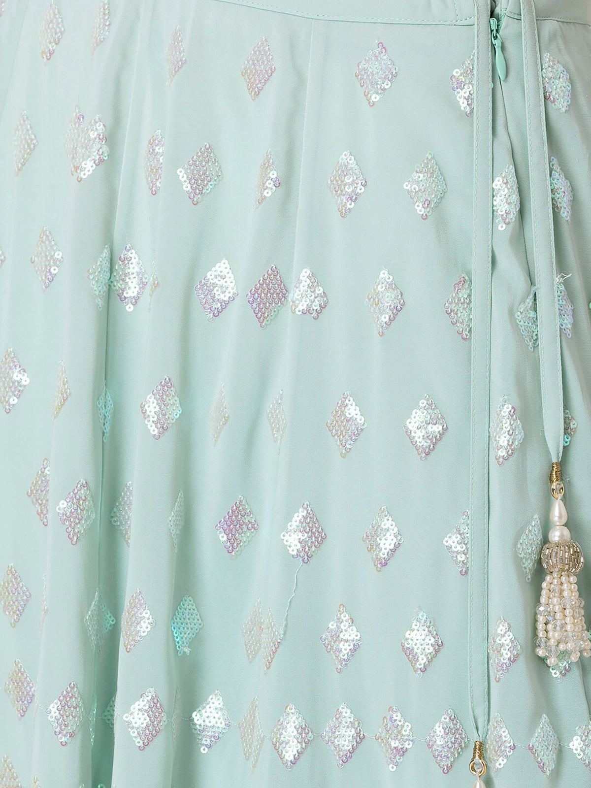 Light Blue Sequins & Zari Embroidered Georgette Festive Lehenga Choli