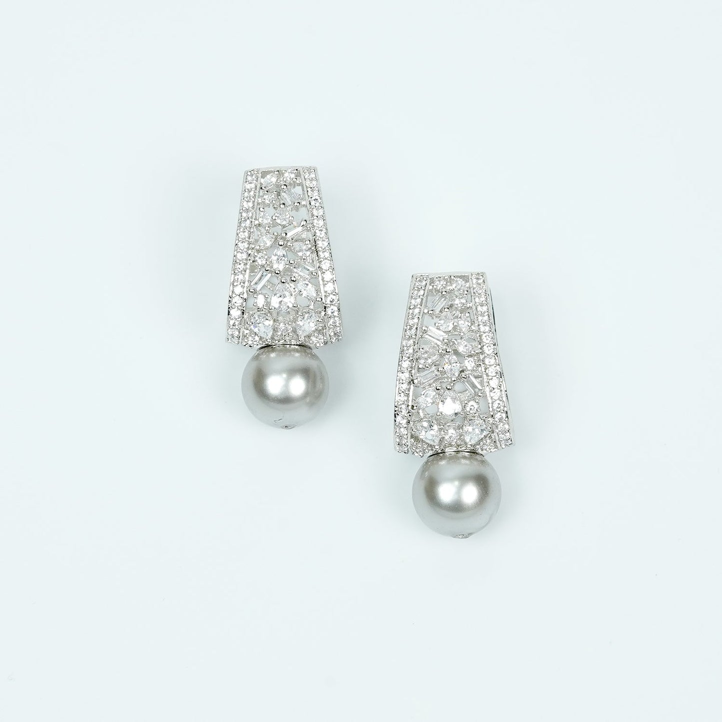 Zevar Club Rhodium-Plated Handcrafted Cubic Zirconia & Black Pearl Drop Earrings