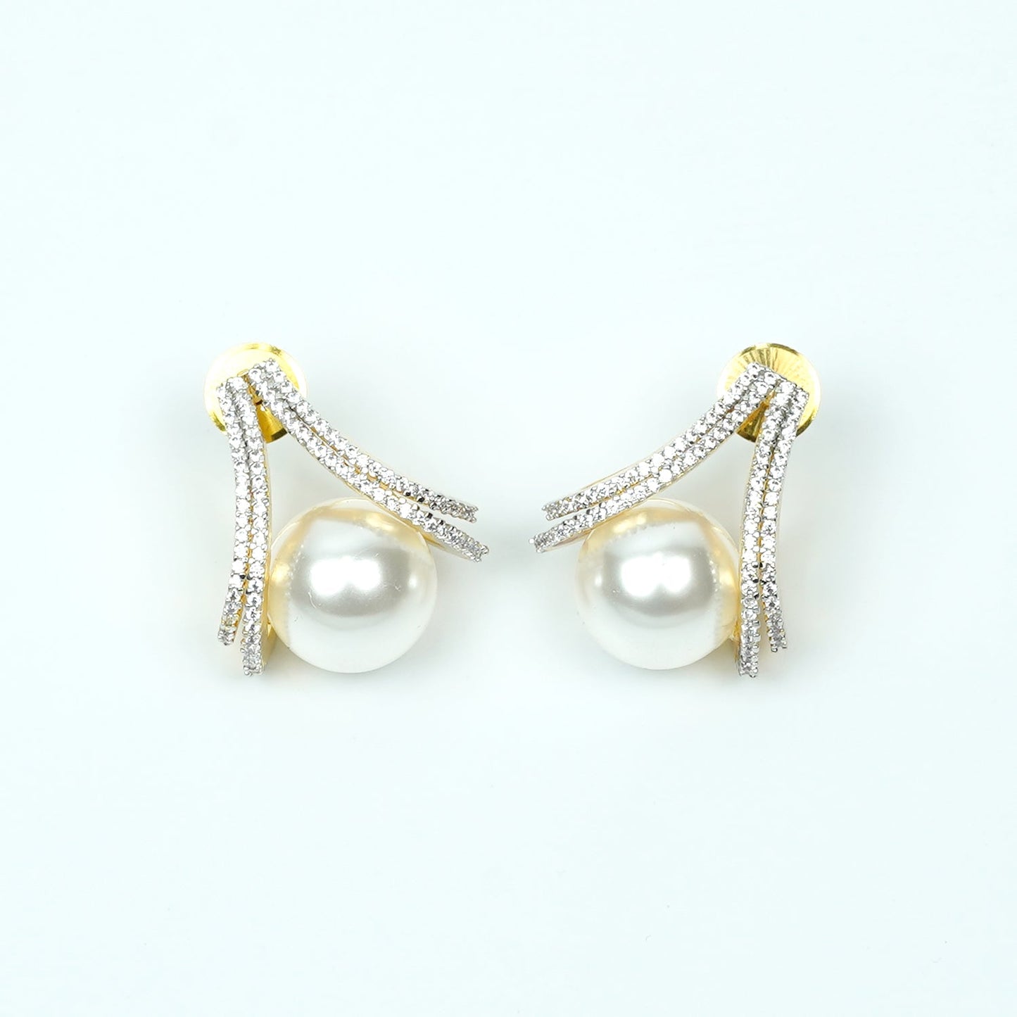 Zevar Club 18K Gold-Plated Cubic Zirconia & White Pearl Sculpted Swirl Stud Earrings