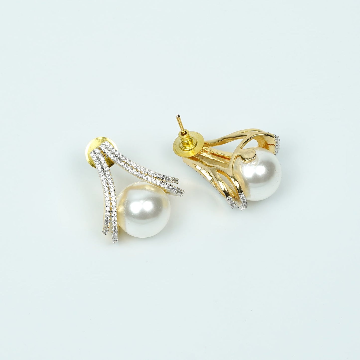 Zevar Club 18K Gold-Plated Cubic Zirconia & White Pearl Sculpted Swirl Stud Earrings