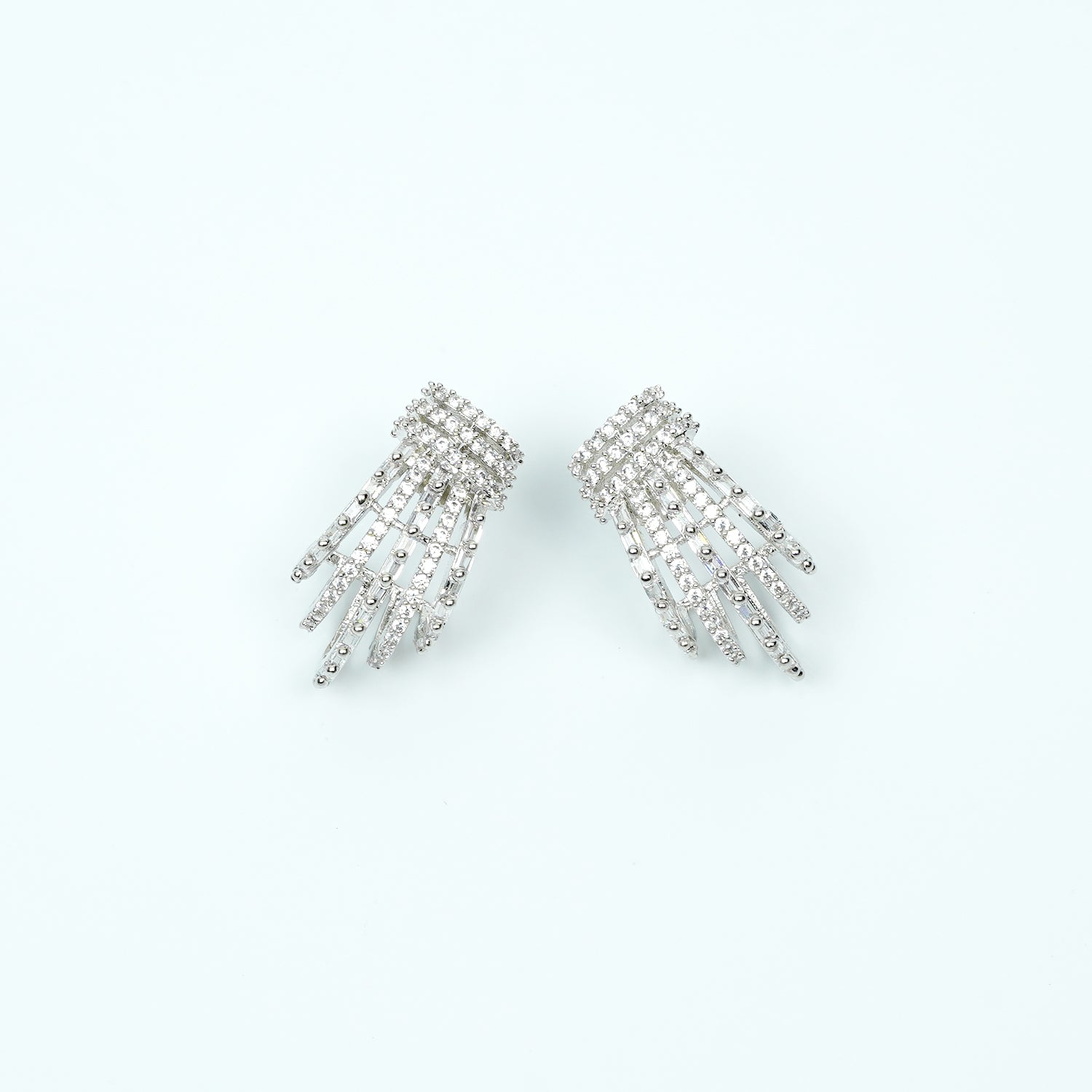 Zevar Club Rhodium-Plated Handcrafted Cubic Zirconia Studded Demi-Fine Layered Fringe Earrings