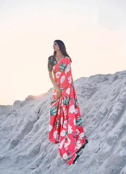 Red Kasa Digital Print Saree