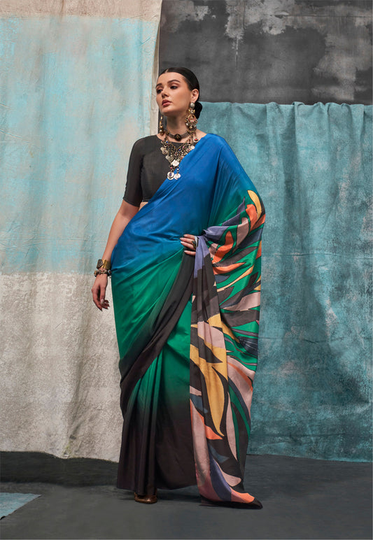 Blue Kernia's Printed Pure Silk Crepe Saree