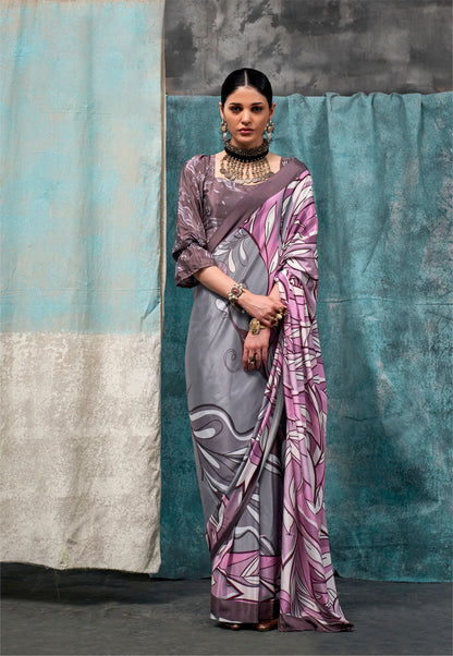 Grey Kernia's Printed Pure Silk Crepe Saree