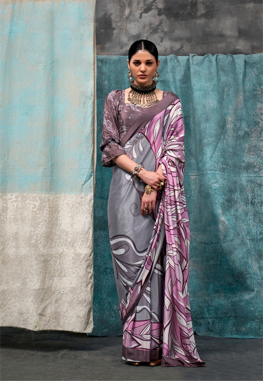 Grey Kernia's Printed Pure Silk Crepe Saree