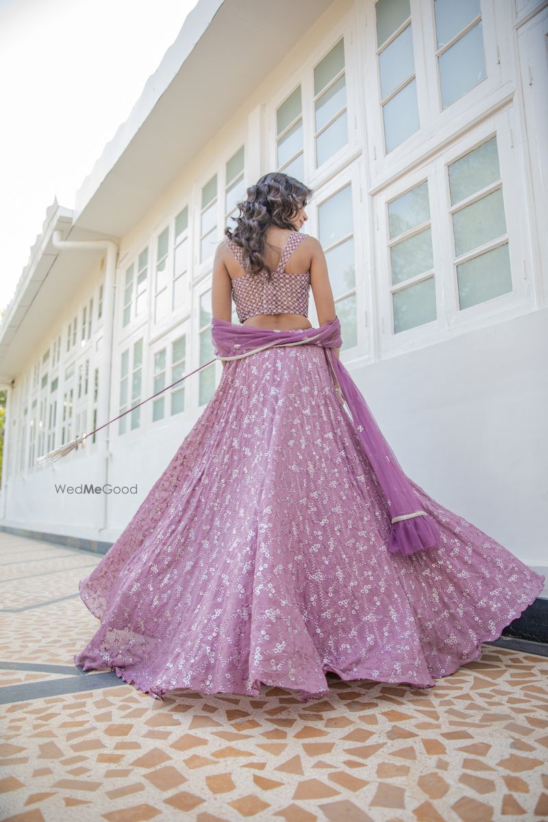 Lavender Beads, Sequin Embroidered Georgette Sangeet Lehenga
