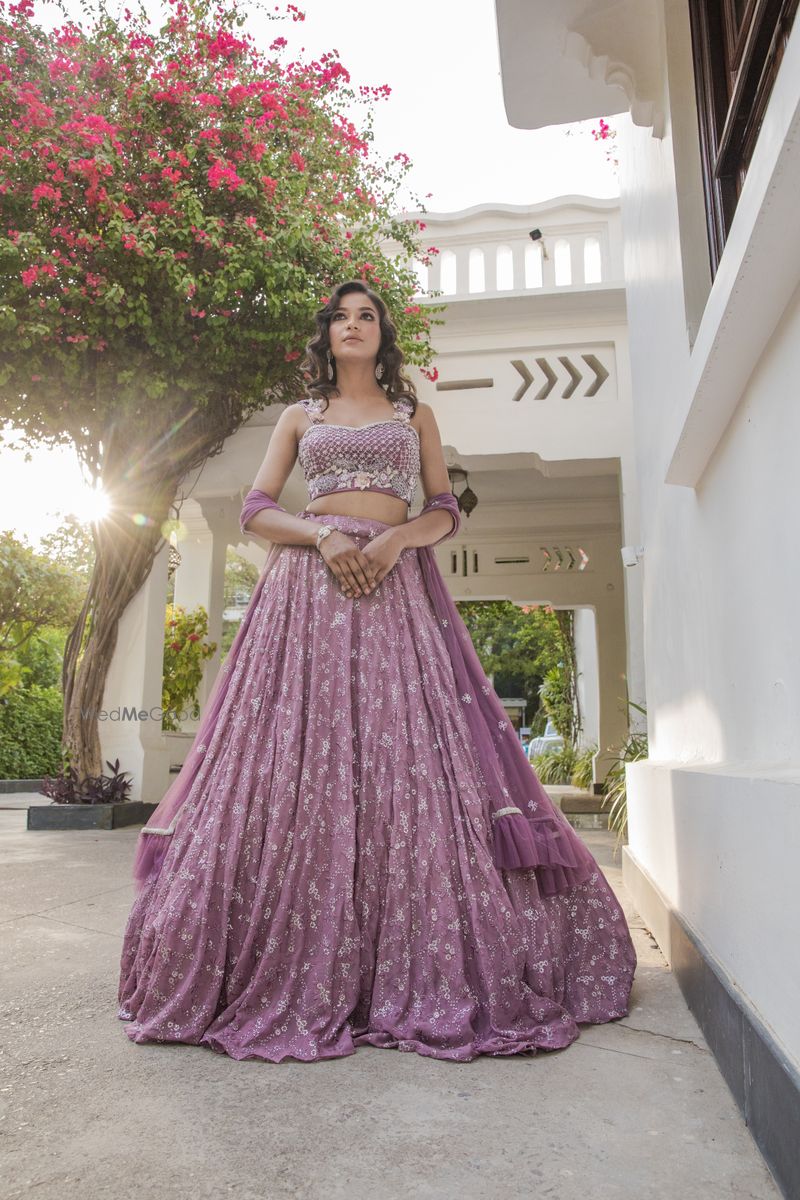 Lavender Beads, Sequin Embroidered Georgette Sangeet Lehenga