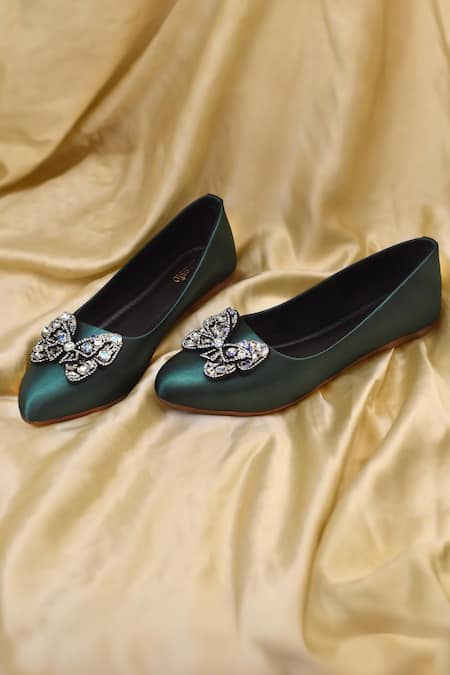 Green Butterfly Embellished Ballerinas
