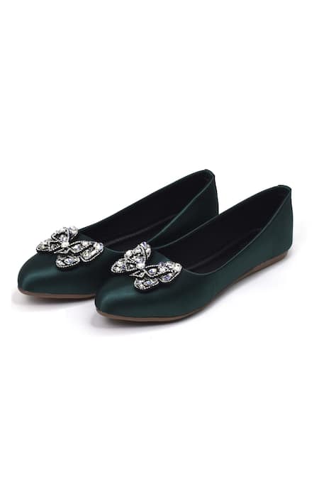 Green Butterfly Embellished Ballerinas