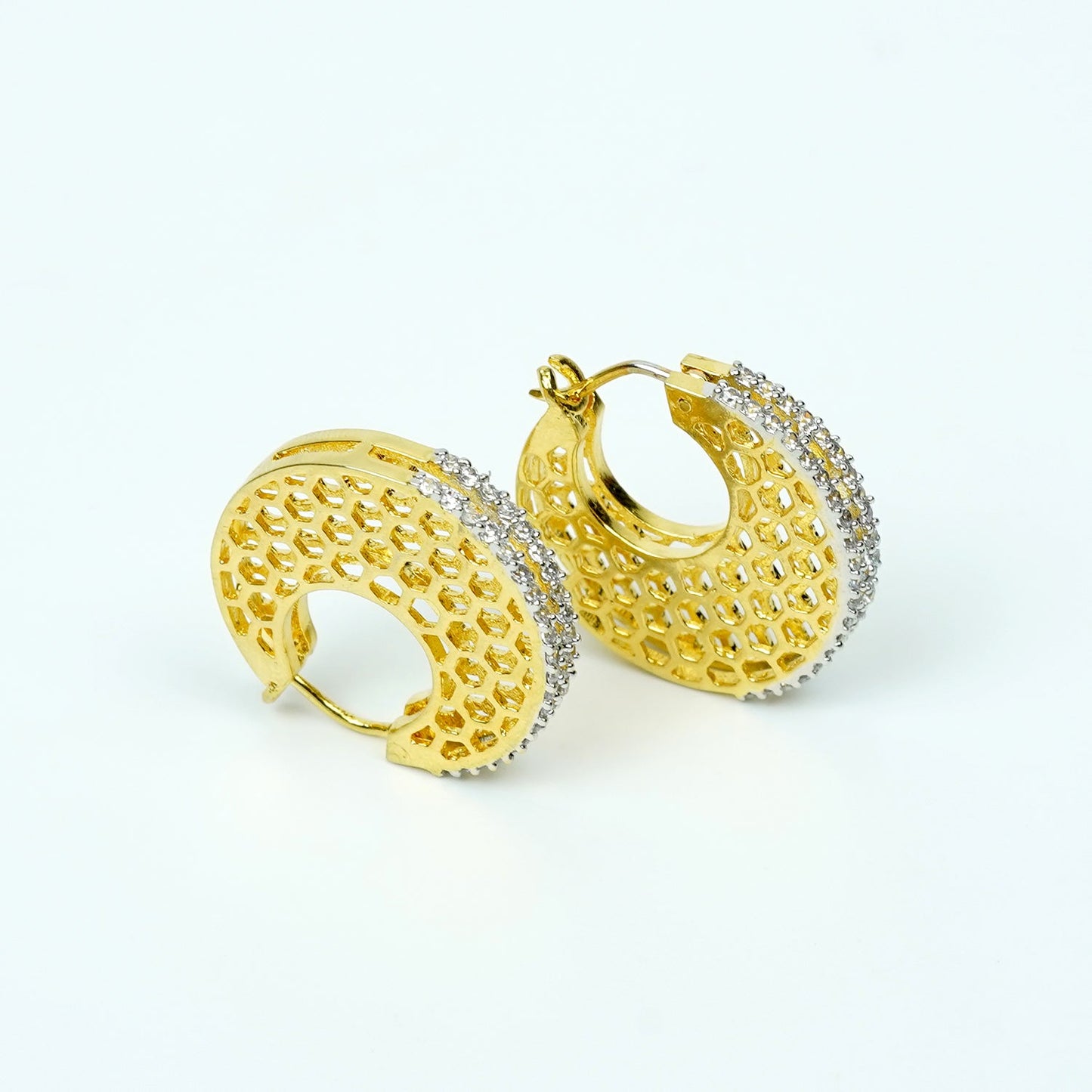 Zevar Club 22K Gold-Plated Marquise Cubic Zirconia Studded Demi-Fine Textured Hoop Earrings