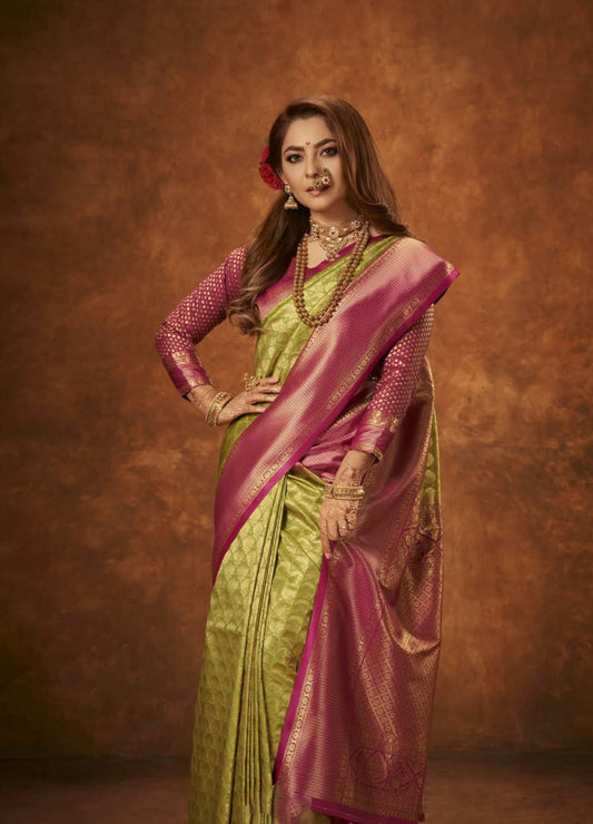 Green Color Gold Zari Weaving Silk Saree