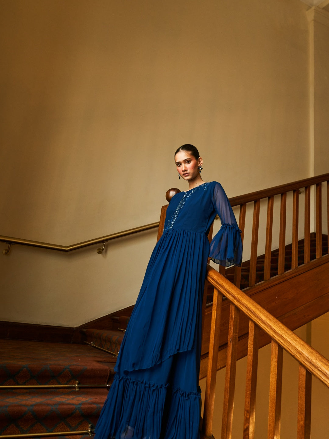 Royal Blue Pure Georgette Gown With Intricate Handwork Embriodery