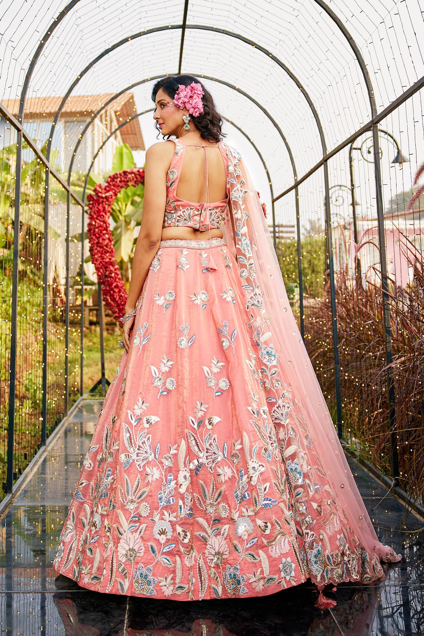 Orange colour with Sequinse & Thread embroidery Lehenga choli & Dupatta