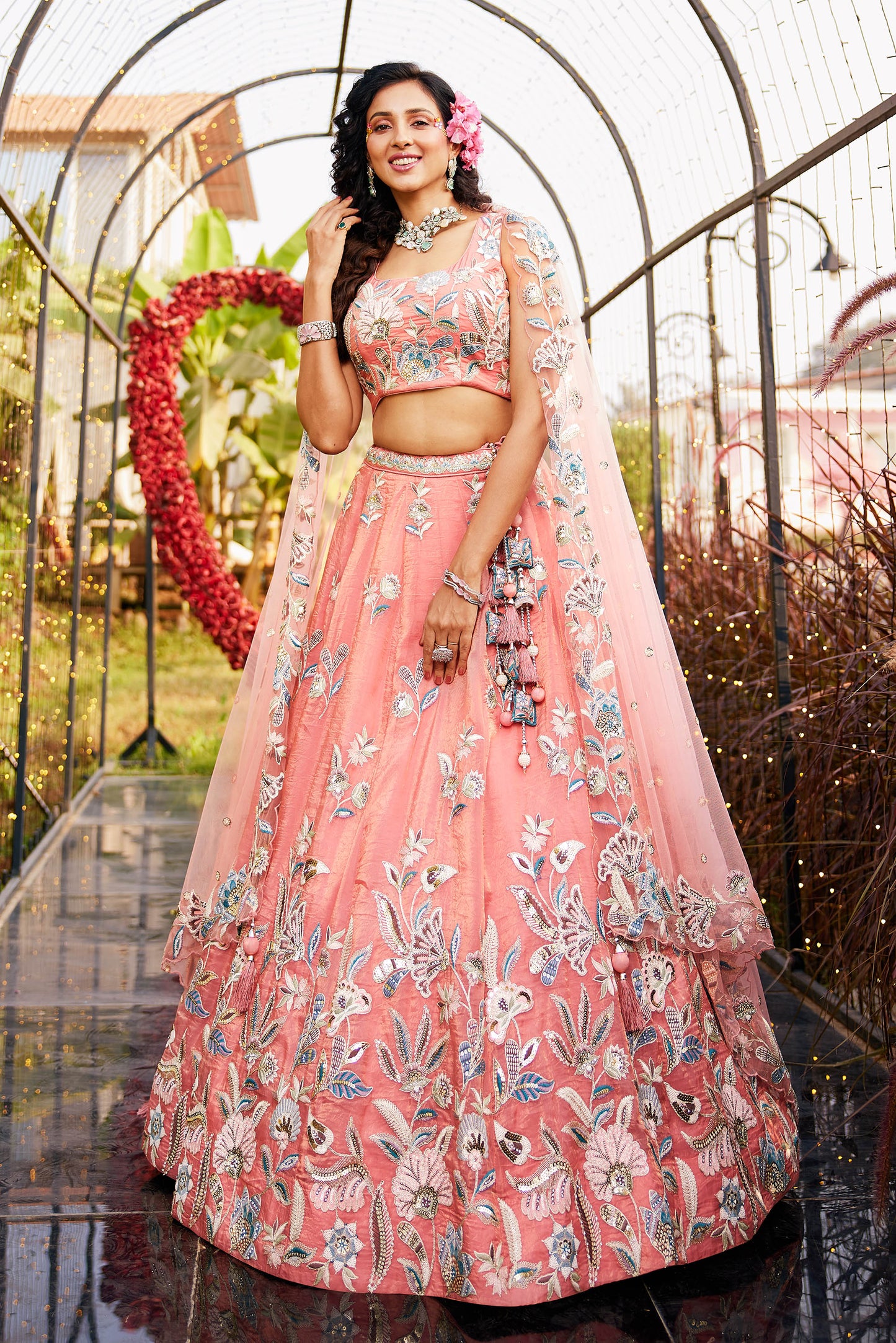 Orange colour with Sequinse & Thread embroidery Lehenga choli & Dupatta