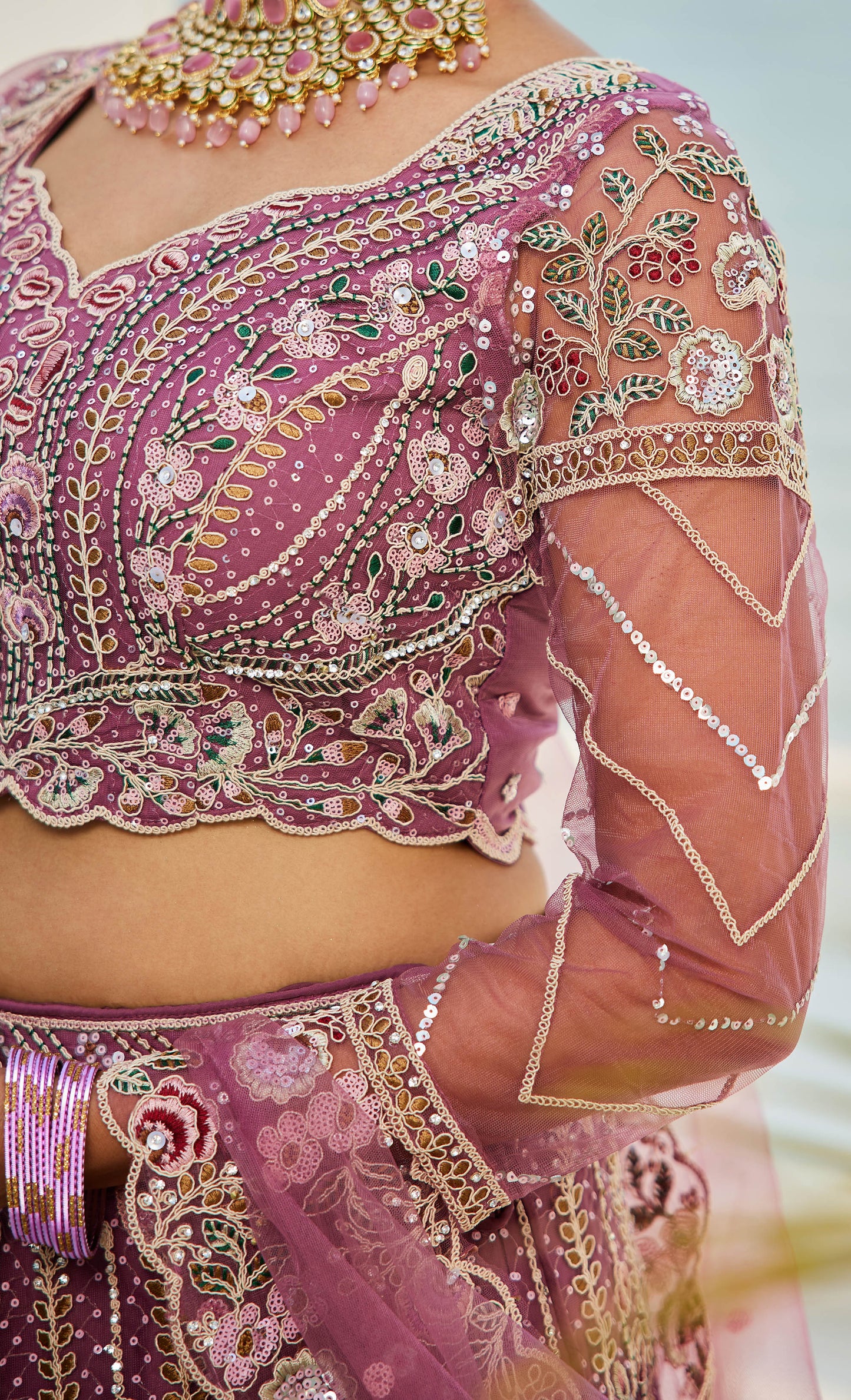 Lavender net and Coding & Zarkan embroidery Lehenga choli & Dupatta