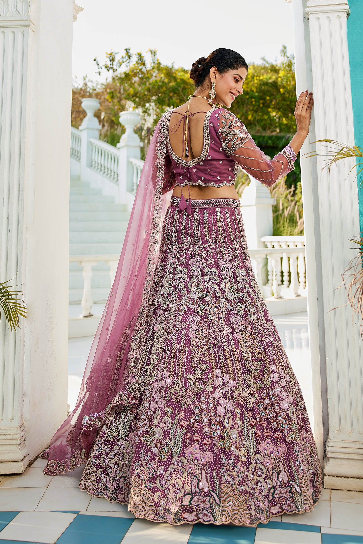 Lavender net and Coding & Zarkan embroidery Lehenga choli & Dupatta