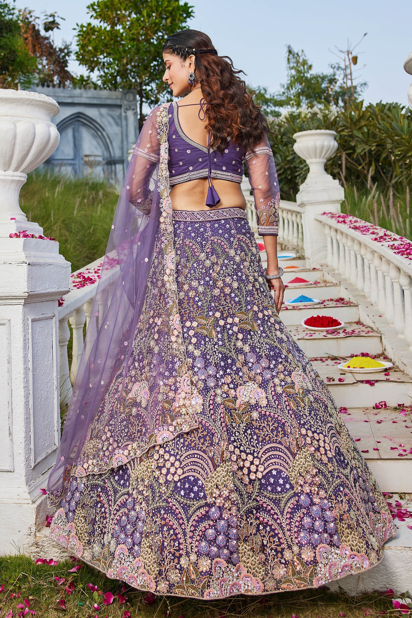 Purple net with Coding & Zarkan embroidery Lehenga choli & Dupatta