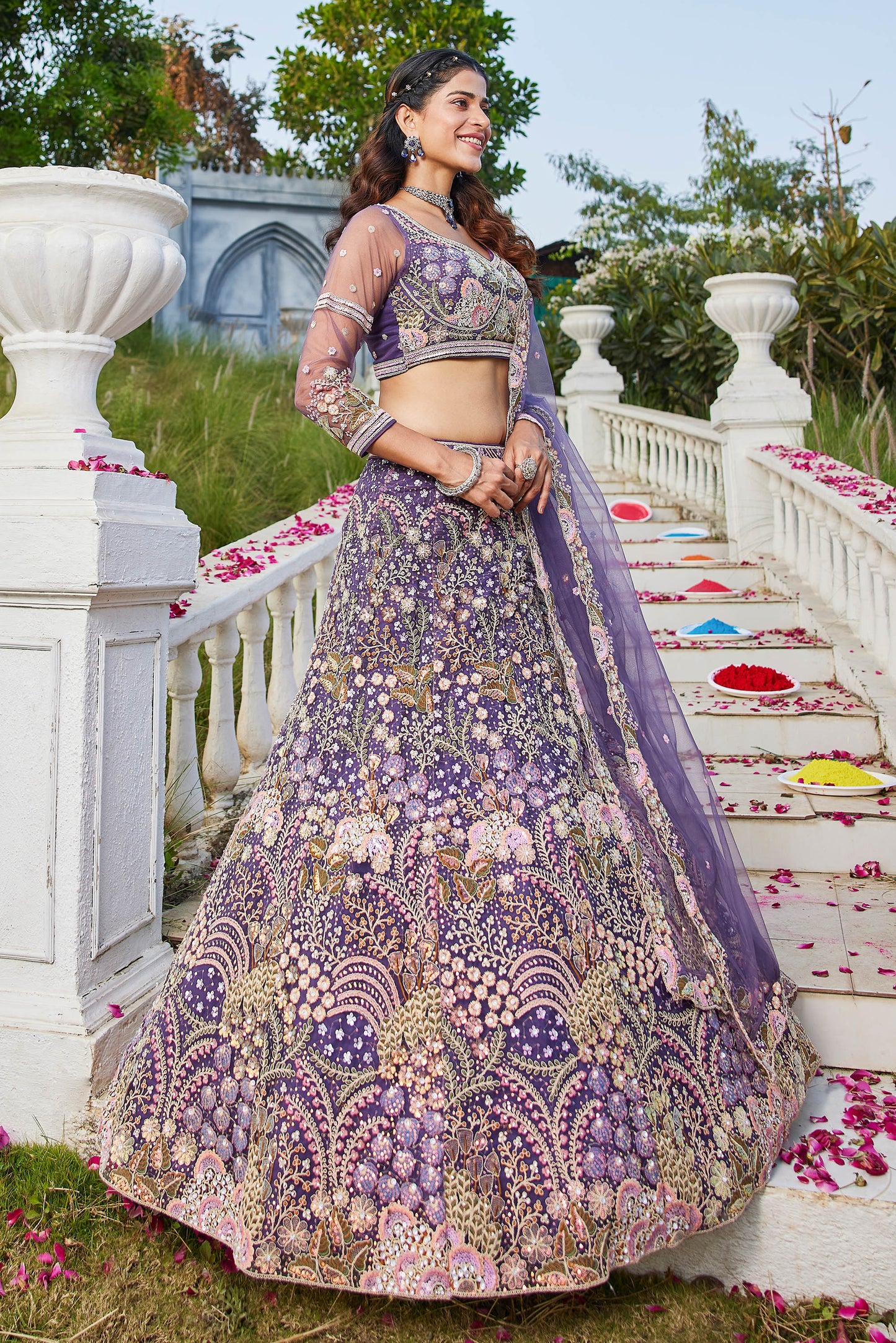 Purple net with Coding & Zarkan embroidery Lehenga choli & Dupatta