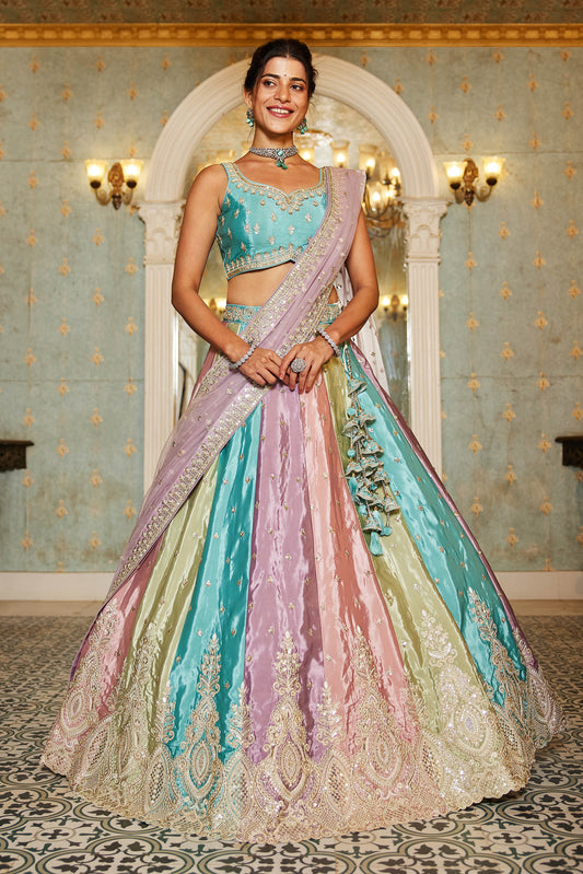 Lavender Satin silk Fabric with Sequinse & Thread embroidery Lehenga choli & Dupatta